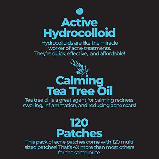Picture of Acne Patches (120 Count) with Tea Tree Oil, Hydrocolloid Pimple Patches for Face - Zit Patch Acne Dots - Cystic Acne Patches Treatment - Pimple Patch with 3 Size Acne Stickers