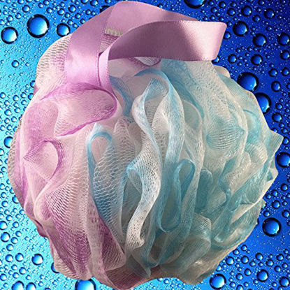 Picture of Loofah Bath-Sponge Swirl-Set-XL-75g by Shower Bouquet: Extra-Large Mesh Pouf (4 Pack Color Swirls) Luffa Loofa Loufa Puff Scrubber - Big Full Lather Cleanse, Exfoliate with Beauty Bathing Accessories