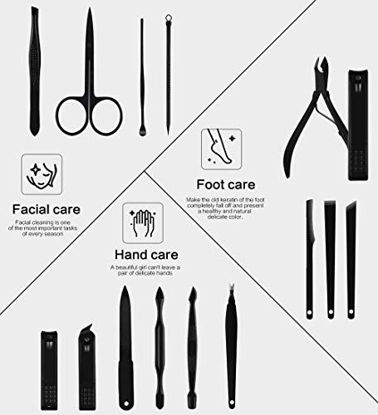 Picture of Nail Clippers Sets High Precisio Stainless Steel Nail Cutter Pedicure Kit 15 Pcs Nail File Sharp Nail Scissors and Clipper Manicure Pedicure Kit Fingernails & Toenails with Portable stylish Case