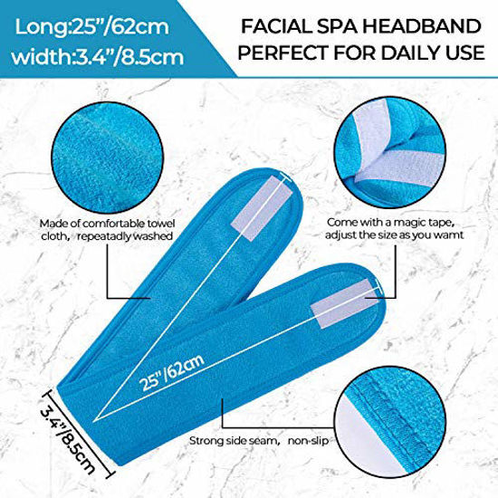 Picture of Whaline Spa Facial Headband Make Up Wrap Head Terry Cloth Headband Adjustable Towel for Face Washing, Shower, 3 Pieces (Blue, Green, Yellow)