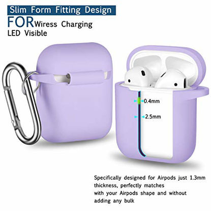 Picture of AirPods Case Cover with Keychain, Full Protective Silicone AirPods Accessories Skin Cover for Women Girl with Apple AirPods Wireless Charging Case,Front LED Visible-Pink Purple