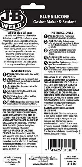 Picture of J-B Weld 31316 RTV Silicone Gasket Maker and Sealant - 3 oz. - Blue