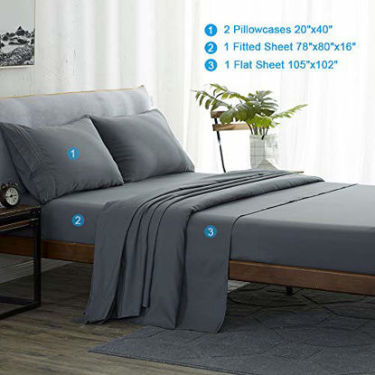Picture of Shilucheng King Size Bed Sheets Set Microfiber 1800 Thread Count Percale Super Soft and Comforterble 16 Inch Deep Pockets Wrinkle Fade and Hypoallergenic - 4 Piece (King, Dark Grey)