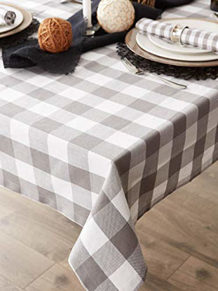 Picture of DII Buffalo Check Collection Classic Tabletop, Tablecloth, 60x120, Gray & White