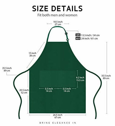 Picture of Syntus 2 Pack Adjustable Bib Apron Waterdrop Resistant with 2 Pockets Cooking Kitchen Aprons for BBQ Drawing, Women Men Chef, Dark Green