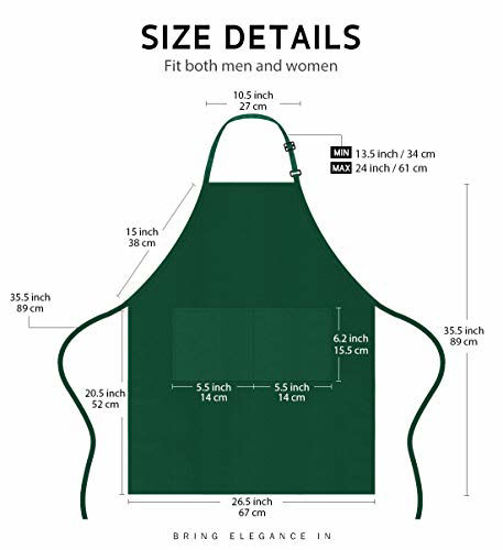 Picture of Syntus 2 Pack Adjustable Bib Apron Waterdrop Resistant with 2 Pockets Cooking Kitchen Aprons for BBQ Drawing, Women Men Chef, Dark Green