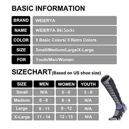 Picture of WEIERYA Ski Socks 2 Pairs Pack for Skiing, Snowboarding, Cold Weather, Winter Performance Socks Grey Large