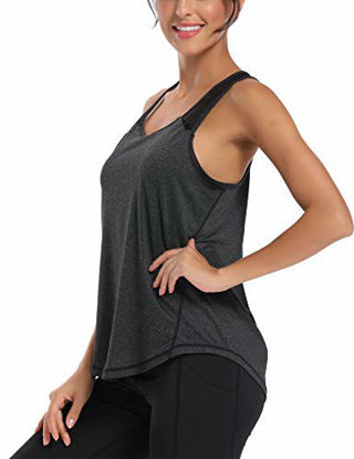 Picture of Aeuui Workout Tops for Women Mesh Racerback Tank Yoga Shirts Gym Clothes Black
