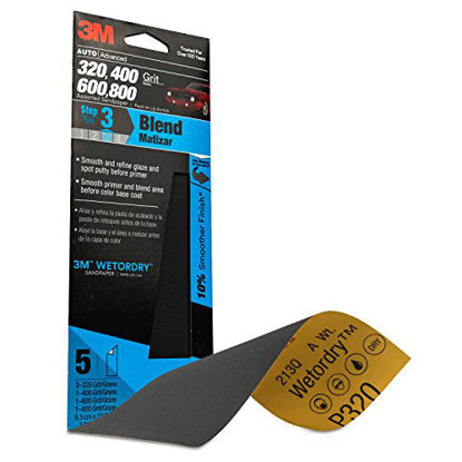Picture of 3M Auto Advanced Wetordry Sandpaper, 03024, Assorted Grits, 3 2/3 inch x 9 inch, 5 sheets per pack, Packaging May Vary