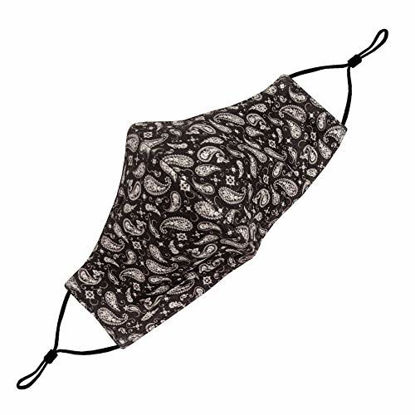 Picture of Washable Face Mask with Adjustable Ear Loops & Nose Wire - 3 Layers, 100% Cotton Inner Layer - Cloth Reusable Face Protection with Filter Pocket - Made in USA - (Black Paisley)