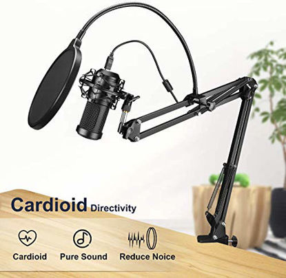 Picture of Aokeo AK-60 Professional USB Streaming Podcast PC Microphone with AK-35 Suspension Scissor Arm Stand, Shock Mount, Pop Filter, Foam Cover, for Skype, Youtuber, Karaoke, Gaming, Recording, Discord