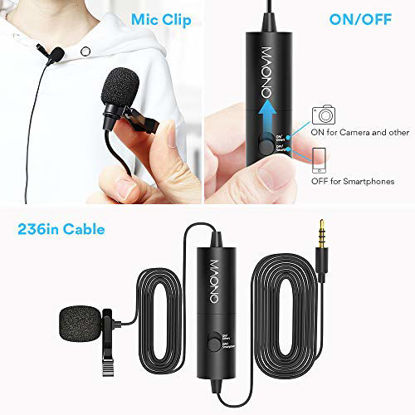 Picture of Lavalier Microphone, MAONO AU-100 Hands Free Clip-on Lapel Mic with Omnidirectional Condenser for Podcast, Recording, DSLR,Camera, Smartphone, PC,Laptop (236 in)