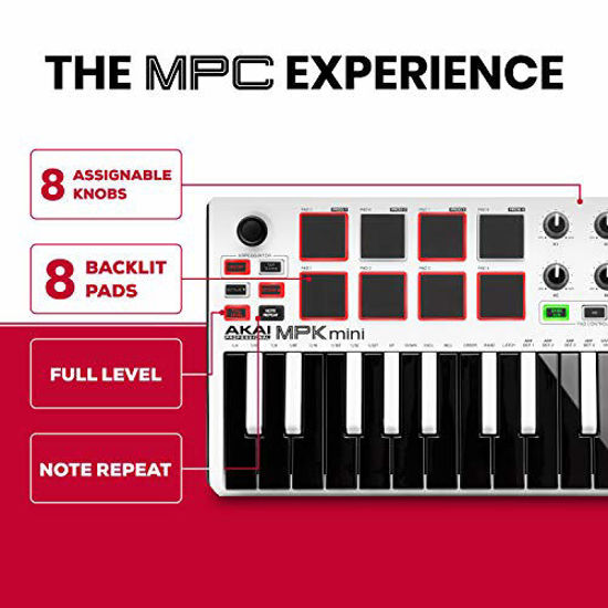 Picture of Akai Professional MPK Mini MKII | 25 Key USB MIDI Keyboard Controller With 8 Drum Pads and Pro Software Suite Included - Limited Edition White Finish