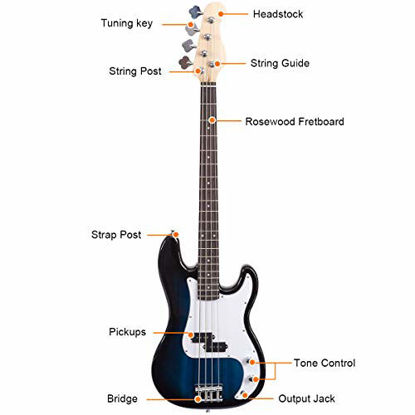 Picture of Goplus Electric Bass Guitar Full Size 4 String with Strap Guitar Bag Amp Cord (Blue Bass 4 Straps)