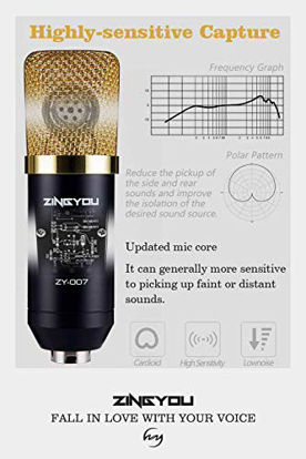 Picture of ZINGYOU Condenser Microphone Bundle, ZY-007 Professional Cardioid Studio Condenser Mic Include Adjustable Suspension Scissor Arm Stand, Shock Mount and Pop Filter, Studio Recording & Broadcasting
