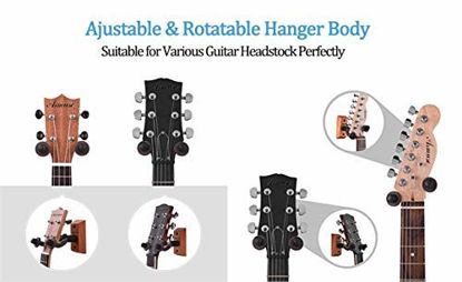 Picture of 3 Packs Guitar Hanger Real Hardwood Black Walnut Wall Mount Holder for Acoustic Electric Guitar Bass Folk Ukulele Violin Mandolin Banjo 3 Packs (Black Walnut)