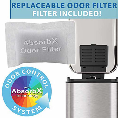 Picture of iTouchless SoftStep 1.3 Gallon Small Slim Bathroom Step Trash Can with Removable Inner Bucket & AbsorbX Odor Filter, Stainless Steel, 5 Liter Garbage Bin, Bathroom, Bedroom, Business Office Cubicle
