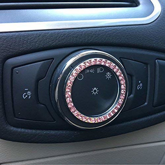 Picture of Bling Car Decor Pink Crystal Rhinestone Car Bling Ring Emblem Sticker, Bling Car Accessories for Women, Push to Start Button, Key Ignition Starter & Knob Ring, Interior Glam Car Decor Accessory (Pink)