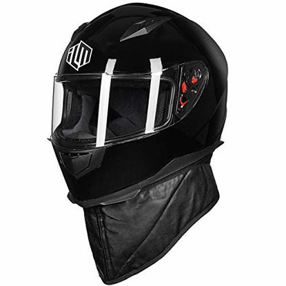 Picture of ILM Full Face Motorcycle Street Bike Helmet with Removable Winter Neck Scarf + 2 Visors DOT (S, Gloss Black)
