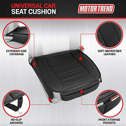 Picture of Motor Trend Black Universal Car Seat Cushions, Front Seat 2-Pack - Padded Luxury Cover with Non-Slip Bottom & Storage Pockets, Faux Leather Cushion Cover for Car Truck Van and SUV