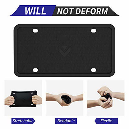 Picture of Aujen Silicone License Plate Frames 2 PCS for US Standard Car, 100% Street Legal License Plate Cover, Rattle-Proof and Easy Installation License Plate Holder (Black)