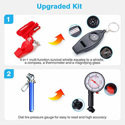 Picture of Vetoos Roadside Emergency Car Kit with Jumper Cables, Auto Vehicle Safety Road Side Assistance Kits, Winter Car Kit for Women and Men, with Mini Car Tool Set, Dial Tire Pressure Gauge