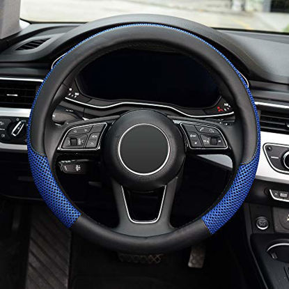 Picture of KAFEEK Steering Wheel Cover, Universal 15 inch, Microfiber Leather Viscose, Breathable, Anti-Slip,Warm in Winter and Cool in Summer, Black&Blue