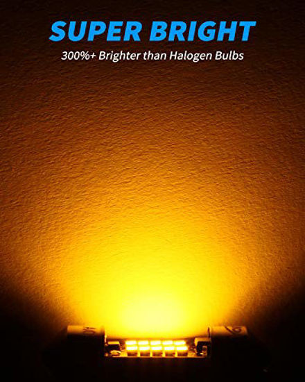 Picture of Yorkim DE3022 LED Bulb 31mm Festoon LED Bulb Amber Super Bright CANBUS 10-SMD 4014 Chipsets, 3175 LED Bulb, DE3175 LED Bulb, 3022 LED for Car Interior Dome map Lights, Pack of 4