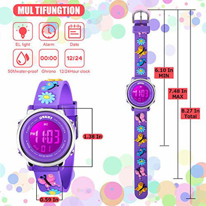 Picture of Kids Watch 3D Cartoon Toddler Wrist Digital Watch Waterproof 7 Color Lights with Alarm Stopwatch for 3-10 Year Boys Girls Little Child Butterfly Pueple