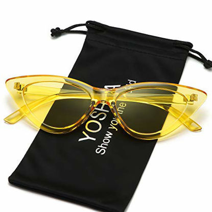 Picture of YOSHYA Retro Vintage Narrow Cat Eye Sunglasses for Women Clout Goggles Plastic Frame (Black Grey + Clear Yellow / Yellow)