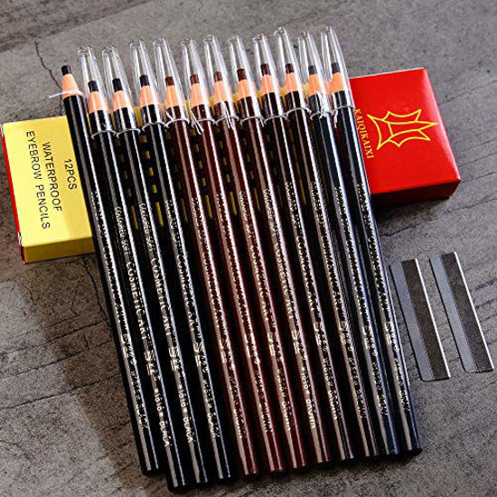 Picture of Waterproof Eyebrow Pencils Brow Pencil Set For Marking, Filling And Outlining, Tattoo Makeup And Microblading Supplies Kit-Permanent Eye Brow Liners In, 12Pcs 5Colors(4Black6Brown2Gray (Multicolor)