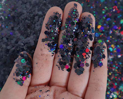 Picture of 10 Grams - Black Holographic Chunky Glitter - Cosmetic Grade - Makeup Face Body Nail Festival Rave Beauty Craft