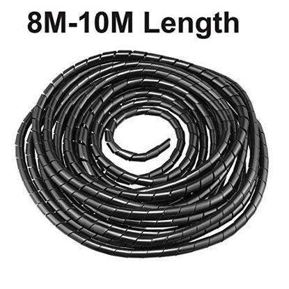 Picture of uxcell Spiral Wire Wrap Cable Wrap Cord 3/8-inch x 8m Black PE Polyethylene Tubing for Computer Cable