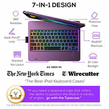 Picture of iPad Keyboard Case for 10.2-inch iPad 8th Generation (2020), 7th Gen, Air 3, Pro 10.5 in 11 Colors - 10 Color Backlight, 7 Modes, 360° Rotatable, Slim Protective Cover, Apple Pencil Holder (Purple)