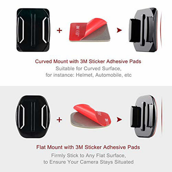 4X Curved & 4X Flat Mounts Bundle with 3M Sticky Pads Helmet Adhesive Sticky Mounts for GoPro Hero 10 9 8 7 6 5 4 3 3 HSU Adhesive Mounts for GoPro Cameras