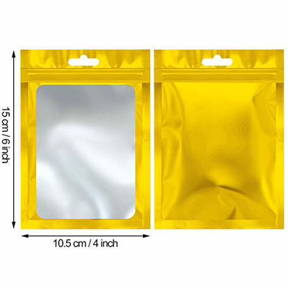 Picture of 100 Pieces Resealable Mylar Food Storage Bags with Clear Window Coffee Beans Packaging Pouch for Food Self Sealing Storage Supplies (Gold, 4 x 6 Inch)