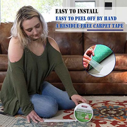 Picture of YYXLIFE Double Sided Carpet Tape for Area Rugs Carpet Adhesive Rug Gripper Removable Multi-Purpose Rug Tape Cloth for Hardwood Floors,Outdoor Rugs,Carpets Heavy Duty Sticky Tape,2Inch x 10 Yards,White