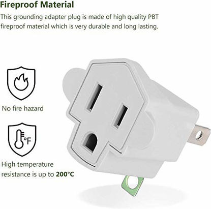 Picture of ETL Listed 3 Prong to 2 Prong Adapter, JACKYLED Polarized Grounding Converter 3-Prong Adapter Converter Fireproof Material 200 Resistant Heavy Duty for Wall Outlets, Electrical, Household, 2 Pack
