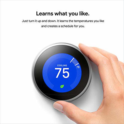 Picture of Google Nest Learning Thermostat - Programmable Smart Thermostat for Home - 3rd Generation Nest Thermostat - Works with Alexa - Mirror Black