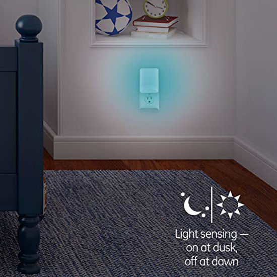 GetUSCart GE Color Changing LED Night Light 2 Pack Plug in Dusk to Dawn Home Decor for Kids Ideal for Bedroom Bathroom Nursery Kitchen Basement White Base 46722