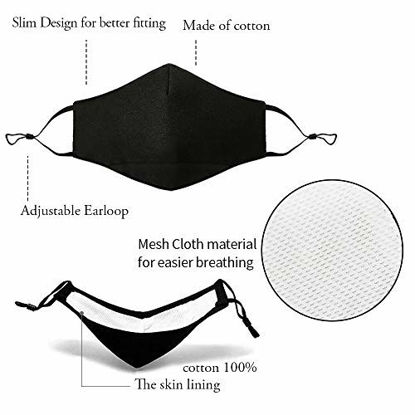 Picture of 3 Pcs Adult Unisex Reusable Washable Adjustable Face Protection with Filter Pocket and Nose Wire Black Breathable Cotton Dust Cloth with 10Pcs Replacement Carbon Filters for Man and Women