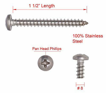Picture of #8 X 1-1/2" Stainless Pan Head Phillips Wood Screw, (100pc), 18-8 (304) Stainless Steel Screws by Bolt Dropper