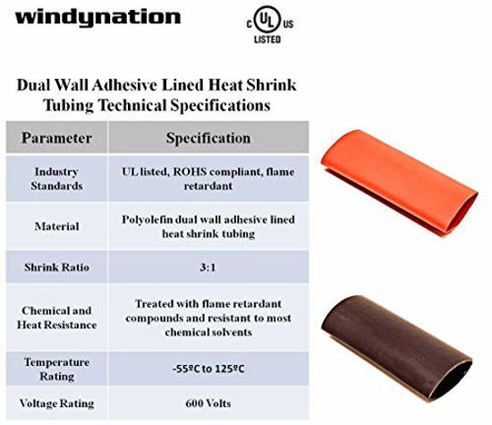 Picture of 10pcs 1/0 Gauge 1/0 AWG x 3/8 Pure Copper UL Listed Cable Lug Terminal Ring Connectors with Dual Wall Adhesive Lined Red + Black Heat Shrink Tubing - by WNI