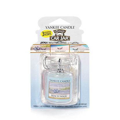 Picture of Yankee Candle Car Jar Ultimate Hanging Air Freshener 3-Pack (Beach Walk, Pink Sands, and Sun & Sand)