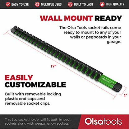 Picture of Olsa Tools 1/2-Inch, 3/8-Inch & 1/4-Inch Drive Aluminum Socket Organizer | Premium Quality Socket Holder (Green)
