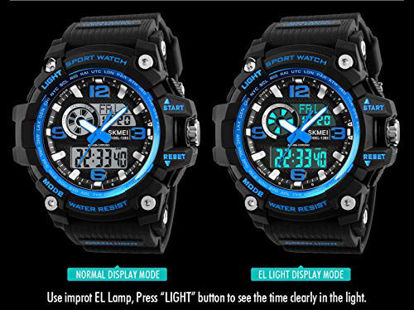 Picture of Mens Digital Watches 50M Waterproof Outdoor Sport Watch Military Multifunction Casual Dual Display Stopwatch Wrist Watch - Black Blue
