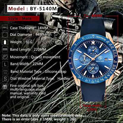 Picture of BENYAR Chronograph Wrist Watch for Men | Classic Design | Quartz Movement 30M Waterproof | Silicone Strap Watch | Analog Quartz Watch | Scratch Resistant | Available in Blue Color
