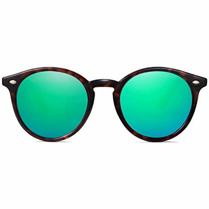 Picture of SOJOS Classic Retro Round Polarized Sunglasses UV400 Mirrored Lens SJ2069 ALL ME with Dark Tortoise Frame/Green Mirrored Lens with Rivets