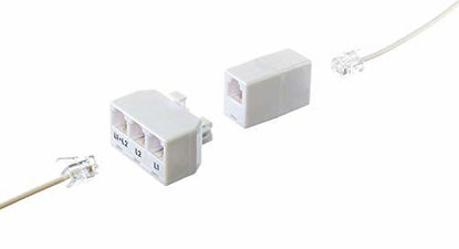 Picture of Telephone Splitter 2 Line Adapter - 3-Way Splitter (Line 1, Line 2, and Twin Line) - Dual Line Separator - 4 Conductor Connector (2 Phone Lines) - White, 3 Pack