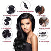 Picture of Amella Hair 8A Unprocessed Brazilian Body Wave Bundles with Closure (16 18 20 +16Closure,Natural Black Color) Virgin Brazilian Hair Bundles Weave with Lace Closure Free Part